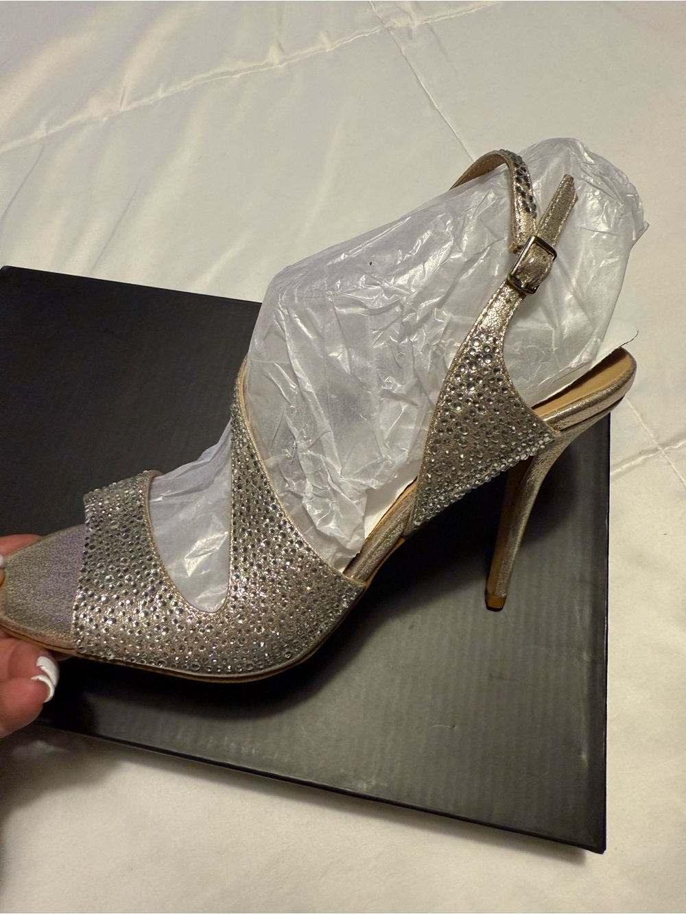 INC International Concepts Renita Gold Rhinestone Open-Toe Slingback Heels